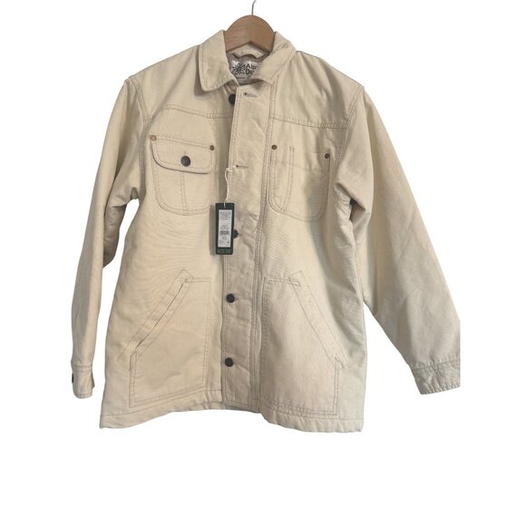 Alpine Design Quilted Lined Chore Coat Size Small Natural Khaki Pockets Full Zip - Picture 15 of 16